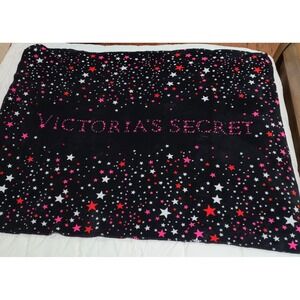 Victorias Secret Black Star Print Plush Throw Blanket Cozy Warm